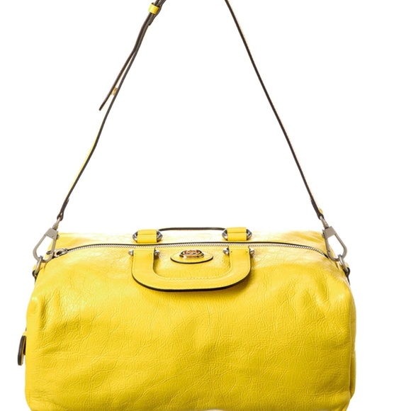 Gucci - Interlocking GG Small Convertible Duffle Bag in Crinkle Yellow Leather - Picture 1 of 16